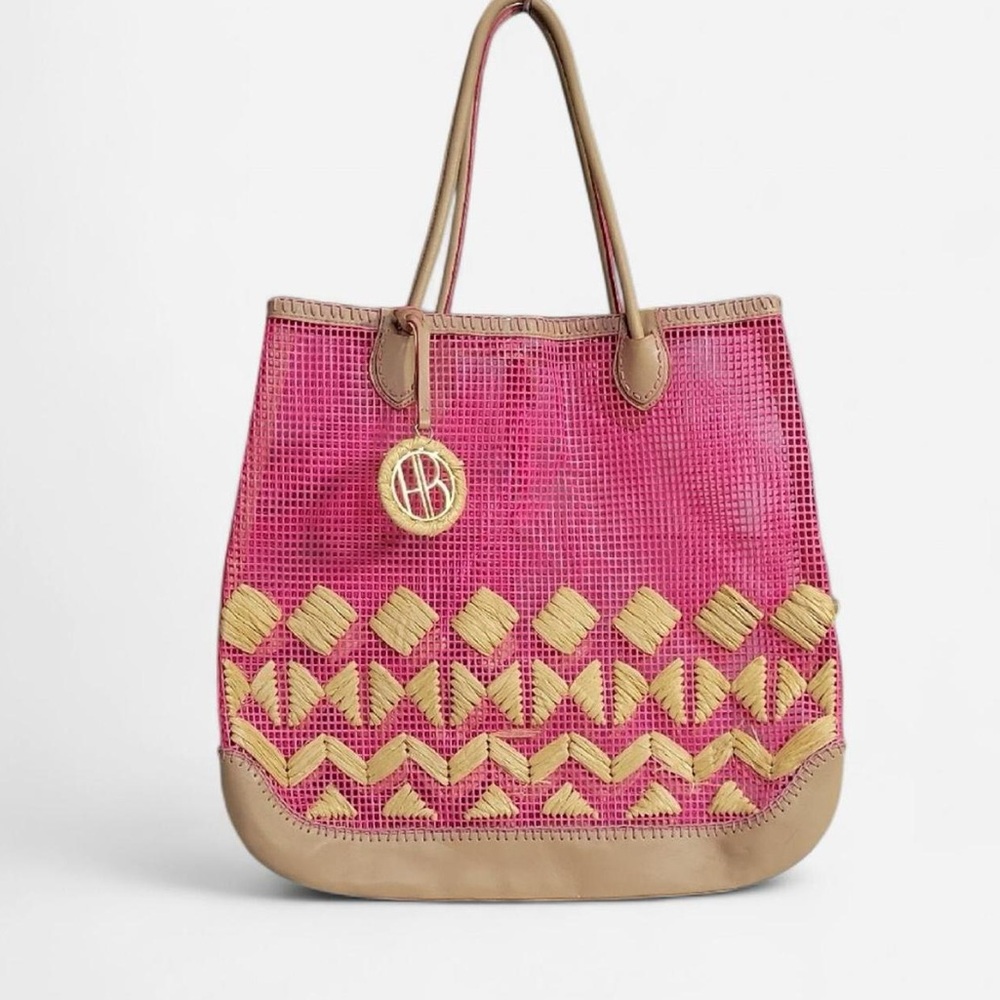 Henri Bendel Pink Raffia Mesh Tote Bag – Summer Beach Travel HB Charm - Picture 2 of 8
